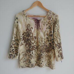 Luisa Cerano Y2K lace-up abstract cotton blend sweater size 12